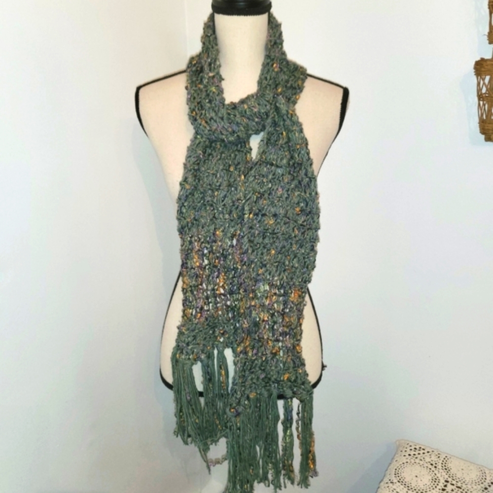 Olive Green Multi-colored Scarf